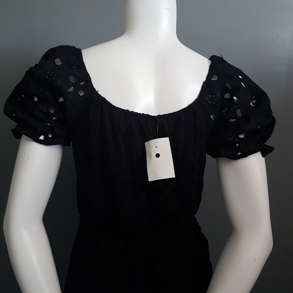 Monteau Black Eyelet Puff Sleeve Mini Dress - Picture 11 of 12